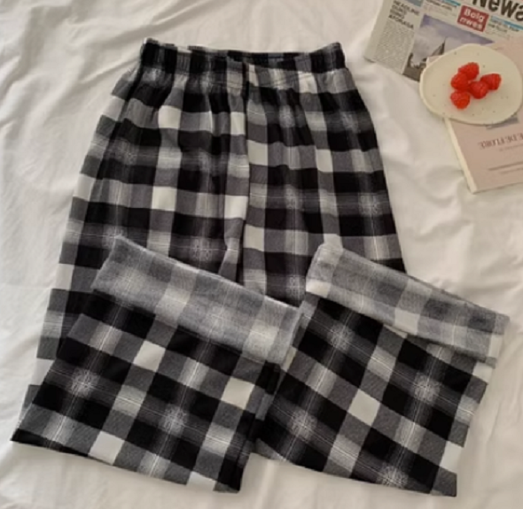 Loose straight-leg pants high-waisted wide-leg pants (black and white check) (size: M-L) (contact customer service to confirm the shipping size after placing an order)】