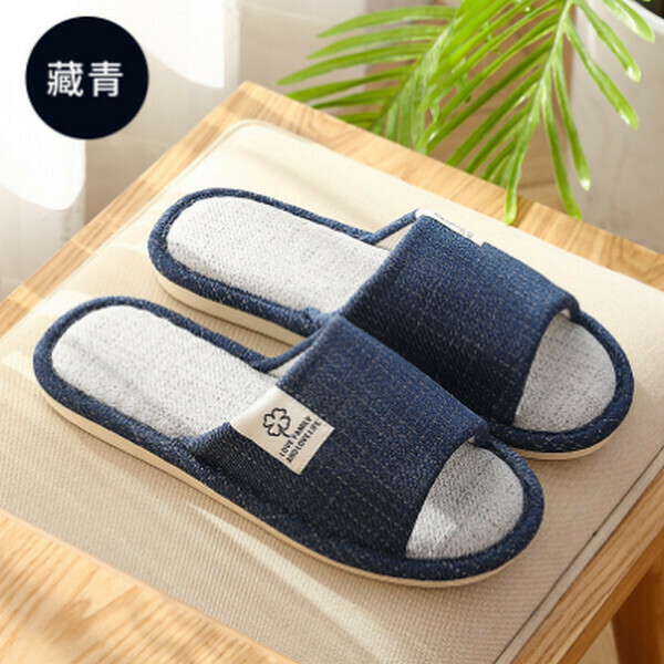 Indoor four-season linen non-slip platform slippers [navy blue (four-leaf clover)] [40-45 size] [contact customer service to confirm size after placing an order]]