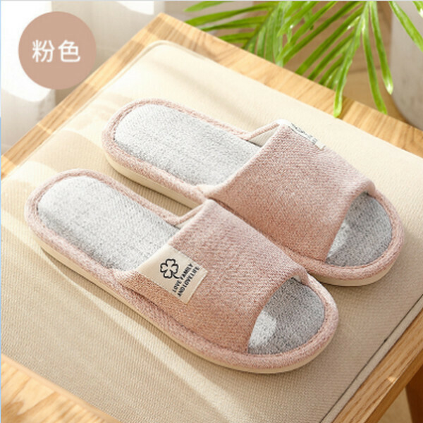 Indoor Four Seasons Linen Non-slip Platform Slippers [Pink (Clover)] [Size 36-41] [Contact customer service to confirm size after placing an order]]