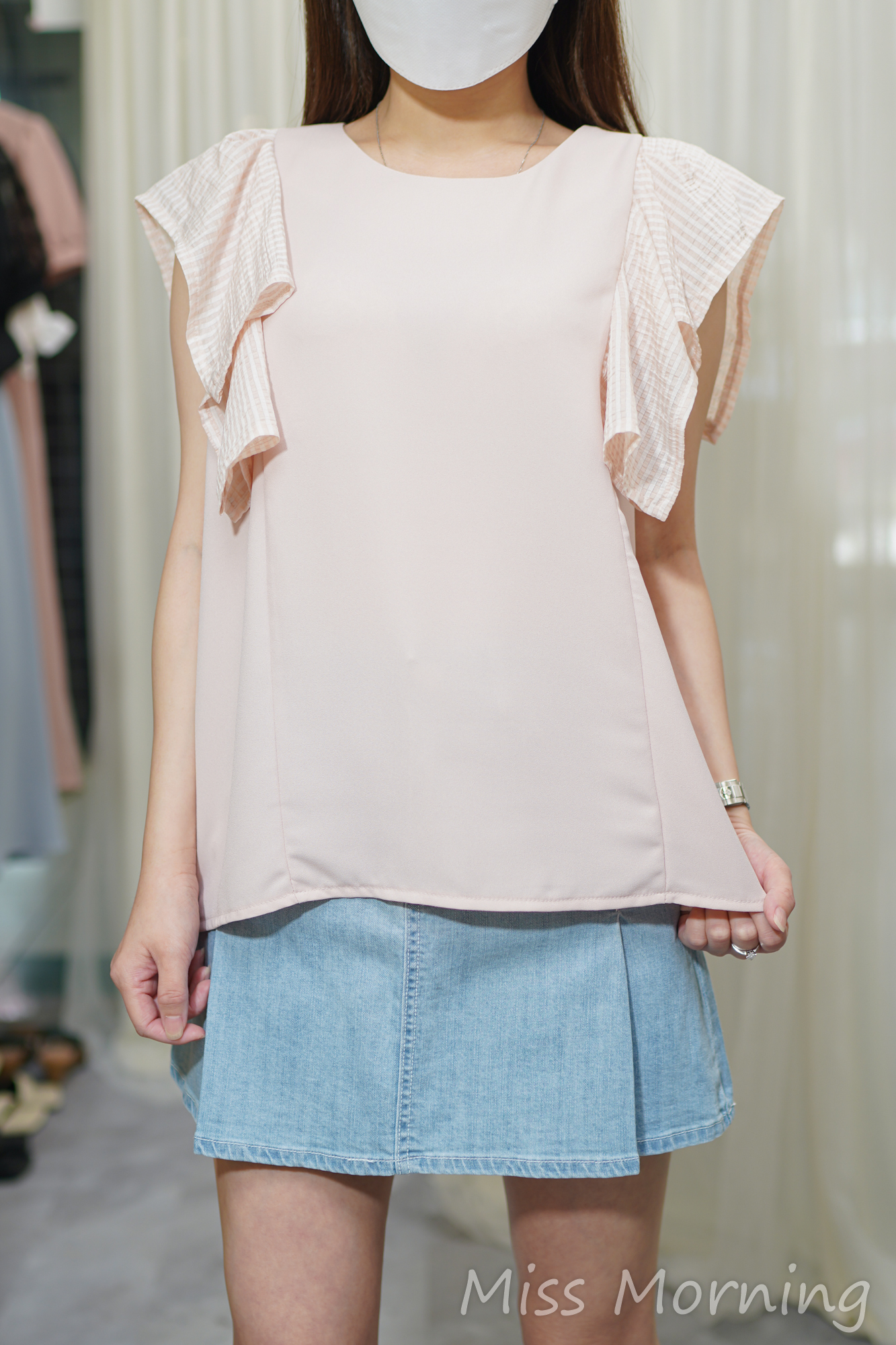 少女格肩款上衣(14032)