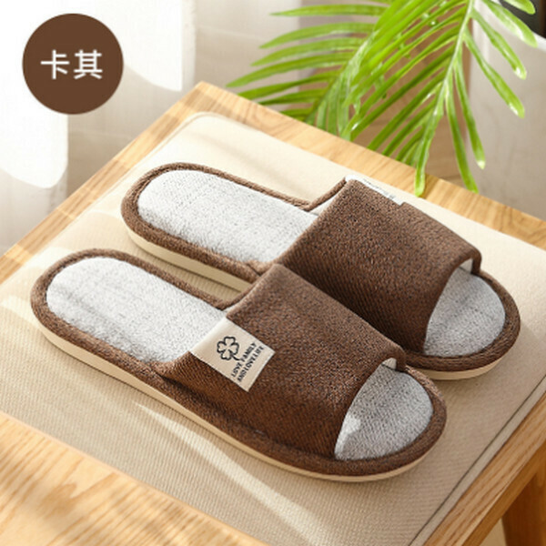 Indoor four-season linen non-slip platform slippers [khaki (four-leaf clover)] [size 40-45] [contact customer service to confirm size after placing an order]