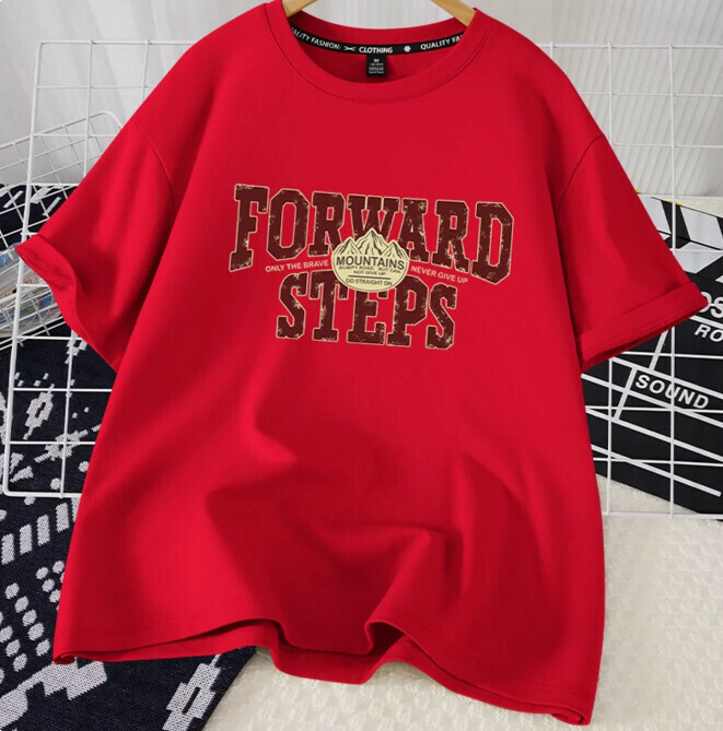 Casual loose short-sleeved T-shirt (red steps forward S-2XL) (contact customer service to confirm the shipping size after placing an order)】