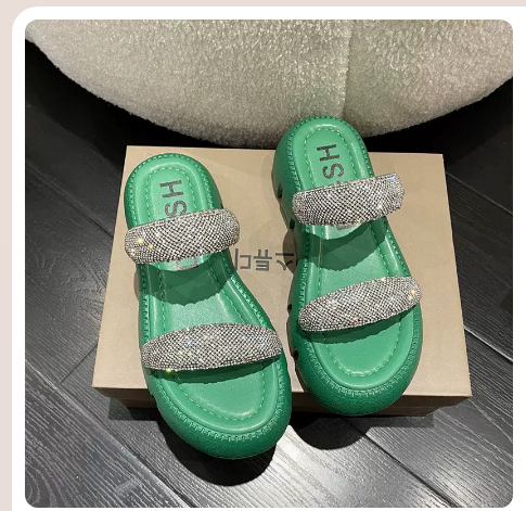 Thick-soled flatform rhinestone flip-flops (green upgraded version/35-40 yards) (contact customer service to confirm the shipping size after placing an order)】