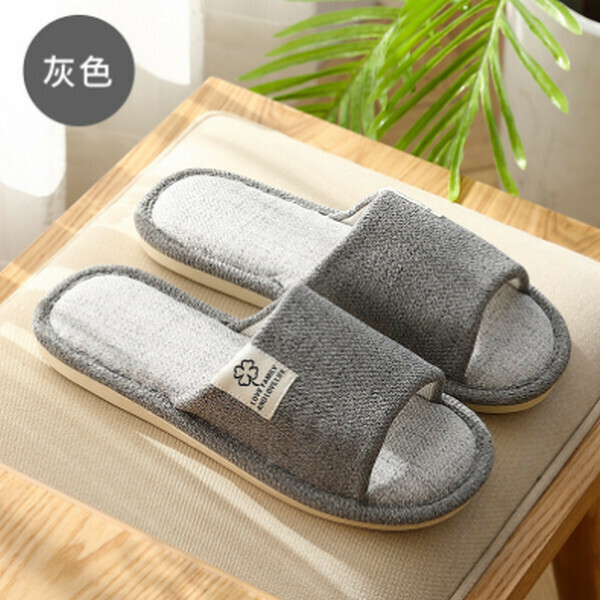 Indoor four-season linen non-slip platform slippers [gray (four-leaf clover)] [size 40-45] [contact customer service to confirm size after placing an order]]