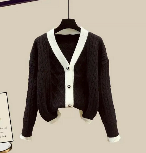 Sweater knitted cardigan#Single piece (black) [M-4XL size] [Contact customer service to confirm size after placing an order]]