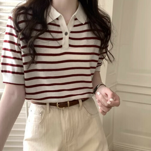 POLO NECK KNIT (RED STRIPED ONE-SIZE-FITS-ALL)