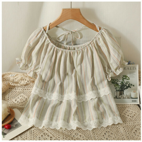 Lace Shirt (Light Green) (One Size)】