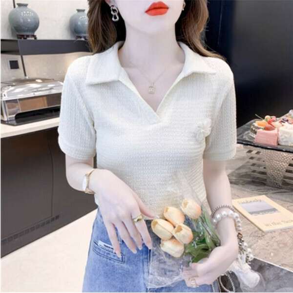 Polo collar cotton short sleeve t (apricot) (size: S/M/L/XL) (contact customer service to confirm the size after placing an order)】