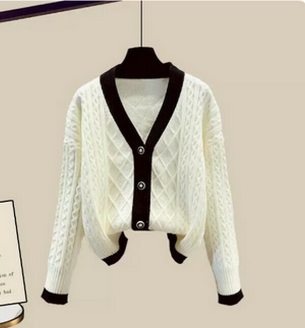 Sweater knitted cardigan#Single piece (white) [M-4XL size] [Contact customer service to confirm size after placing an order]]