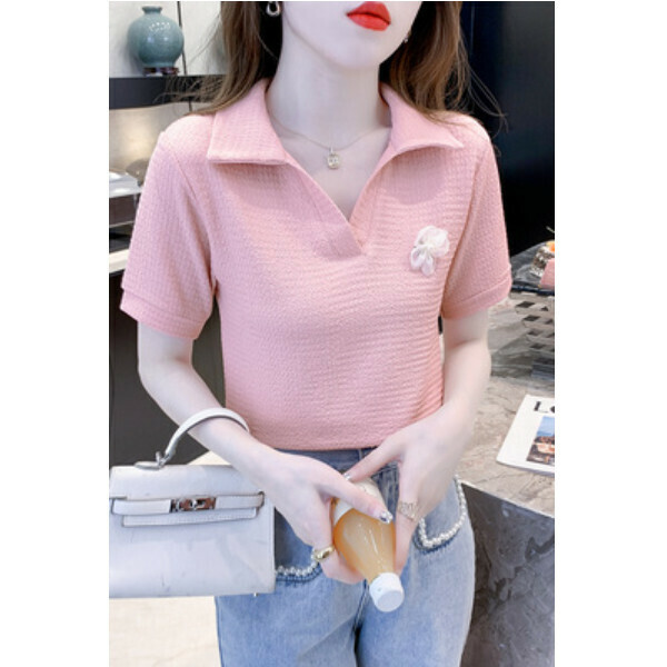 Polo Collar Cotton Short Sleeve T (Pink) (Size: S/M/L/XL) (Contact Customer Service to Confirm Size After Placing an Order)】