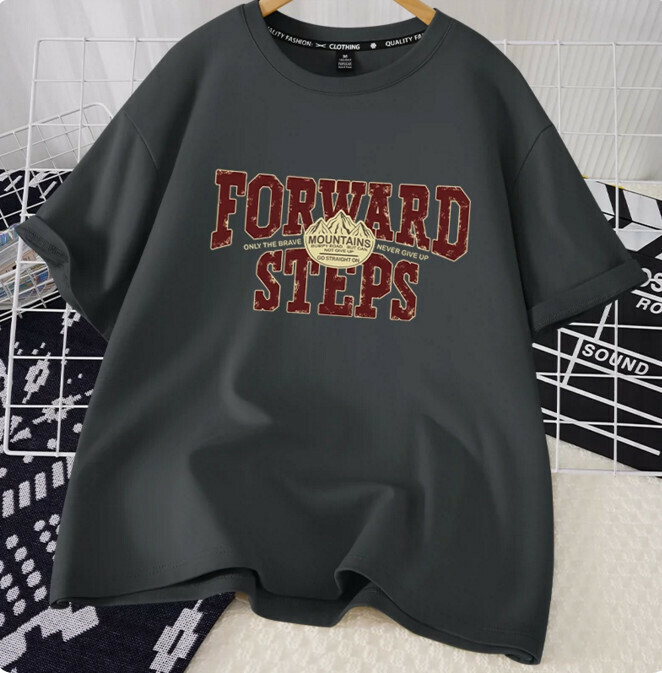 Casual loose short-sleeved T-shirt (Quiet Gray Steps Forward S-2XL size) (Contact customer service to confirm the shipping size after placing an order)】