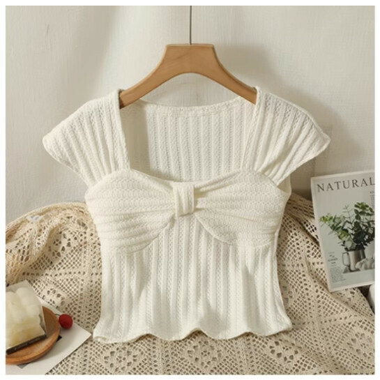 Straight shoulder short sleeve T 卹 (white) (one size)】
