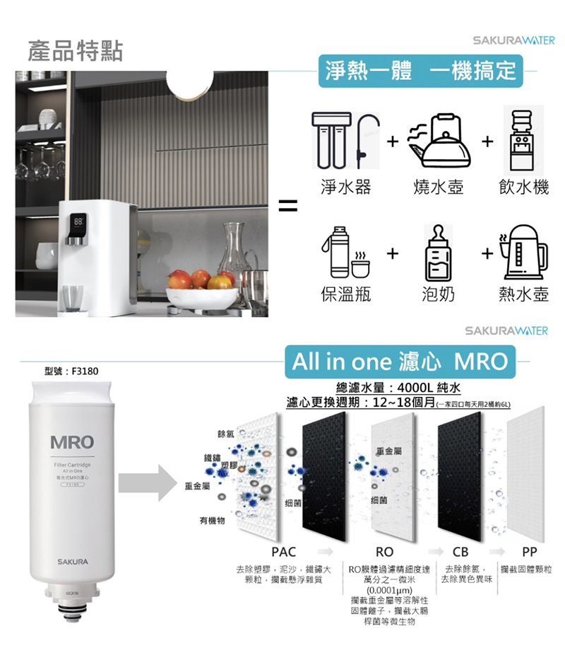 SAKURA 櫻花 P5530W 檯面雙溫RO淨熱飲水機