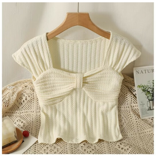 Straight shoulder short sleeve T 卹 (apricot) (one size)】
