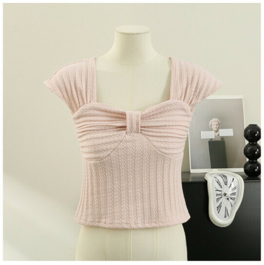 Straight shoulder short sleeve T 卹 (pink) (one size)】
