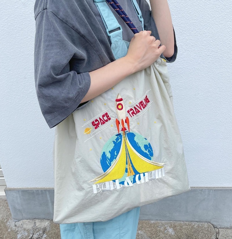 Ball＆Chain 刺繡環保購物袋 L號 - 淺灰 (30111627)