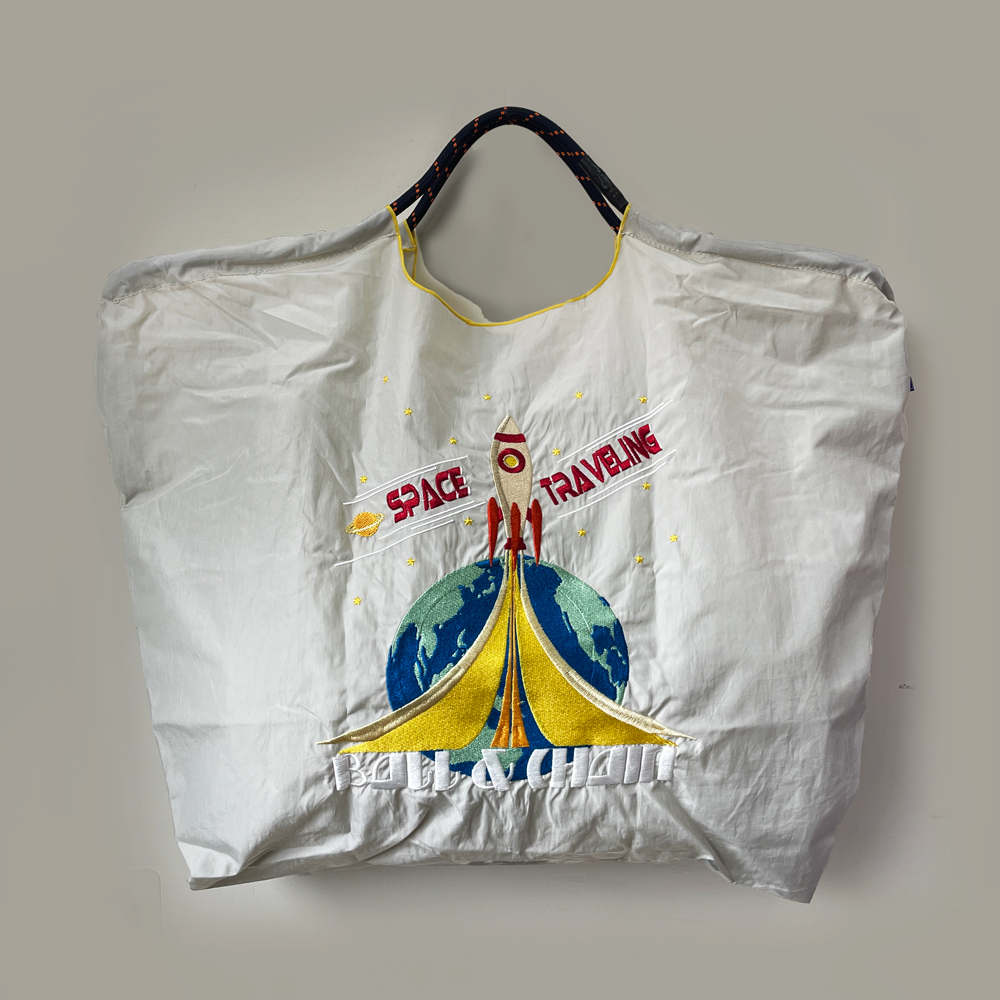 Ball＆Chain 刺繡環保購物袋 L號 - 淺灰 (30111627)