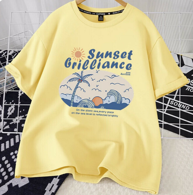 Casual loose short-sleeved T-shirt (cream sunset brilliant blue S-2XL) (contact customer service to confirm the shipping size after placing an order)】