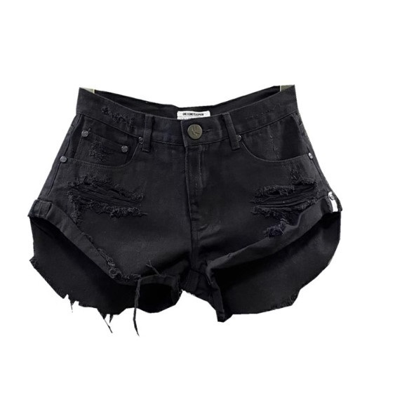 Low-rise denim ripped wide-leg shorts women's summer dress (black [size S_L] (contact customer service to confirm the shipping size after placing an order)】