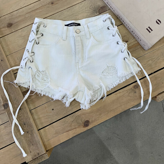 新款高腰綁帶闊腿牛仔短褲女夏（杏色【S_L碼】（下單後聯繫客服確認發貨尺碼）】