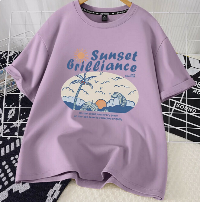 Casual loose short-sleeved T-shirt (taro purple sunset brilliant blue S-2XL) (contact customer service to confirm the shipping size after placing an order)】