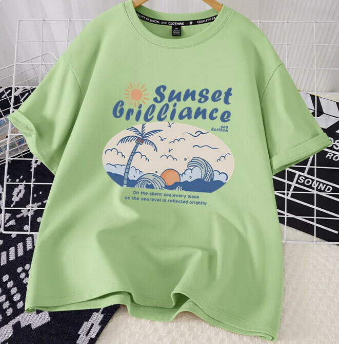 Casual loose short-sleeved T-shirt (fruit green sunset brilliant blue S-2XL) (contact customer service to confirm the shipping size after placing an order)】
