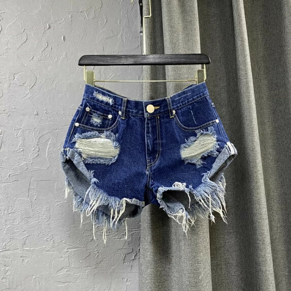Low-waisted denim ripped wide-leg shorts women's summer dress (dark blue [size S_L] (contact customer service to confirm the shipping size after placing an order)】