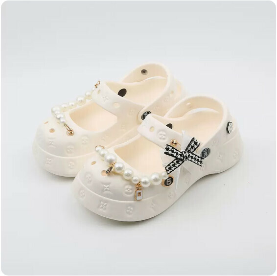 Summer Soft Sole Shallow Baotou Cave Slippers (1920-17 White Pearl Strip) [35-40 Yards] [Contact Customer Service to Confirm Shipping Size after Placing an Order]]