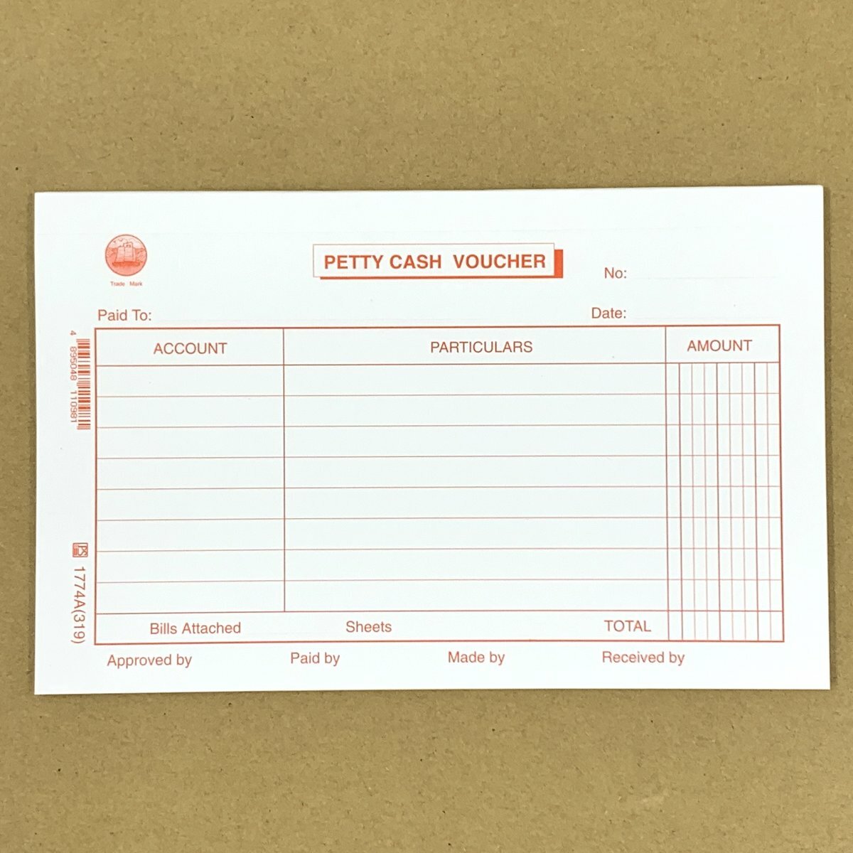 #1774A Petty Cash Voucher 英式零用傳票 - 12本