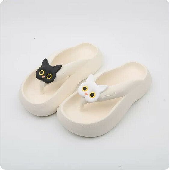 Summer thick-soled anti-slip flip-flops (9006-2 black and white cat on white background) [36-41 size] [Contact customer service to confirm the shipping size after placing an order]]