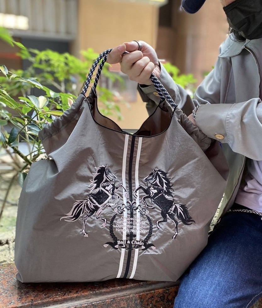 Ball＆Chain 刺繡環保購物袋 L號 - 深灰 (30112461)