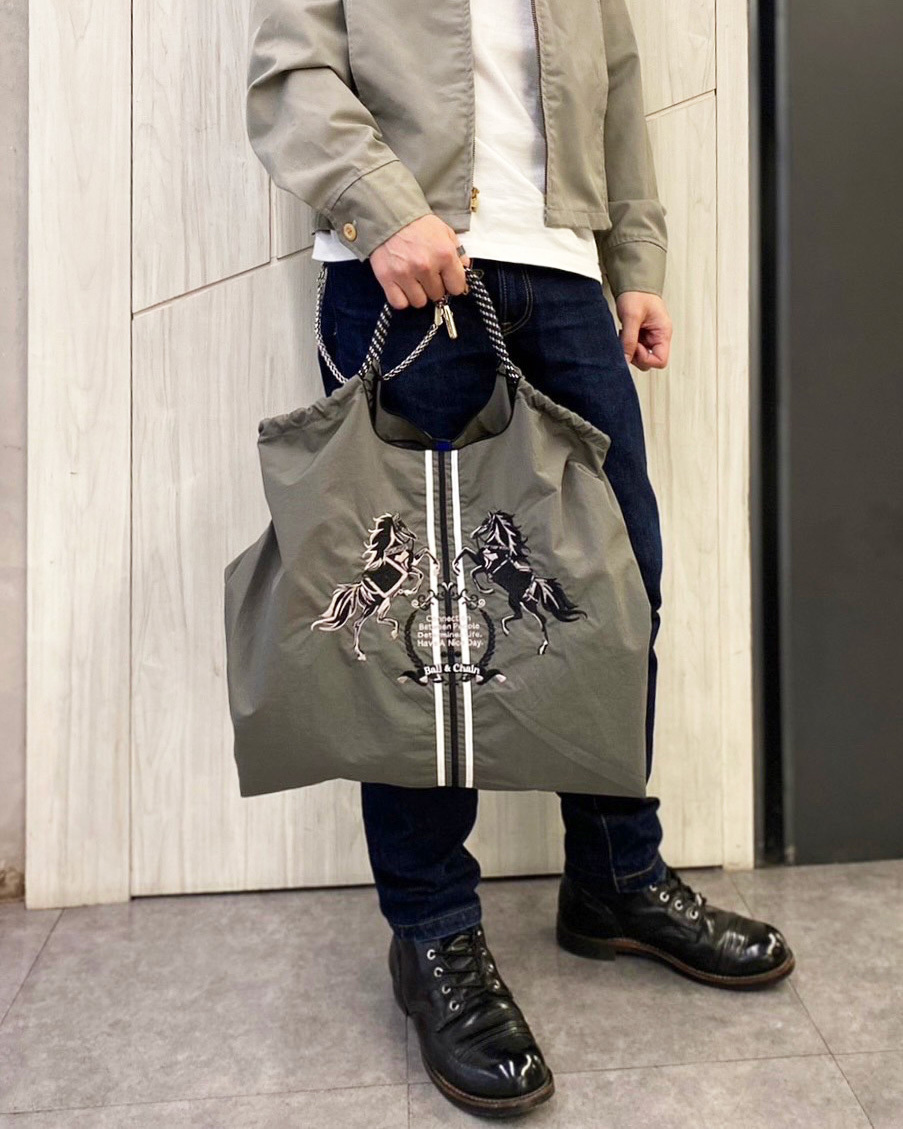 Ball＆Chain 刺繡環保購物袋 L號 - 深灰 (30112461)