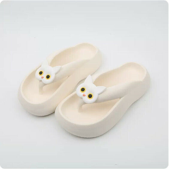Summer thick-soled anti-slip flip-flops (9006-2 white cat on white background) [size 36-41] [contact customer service to confirm the shipping size after placing an order]]