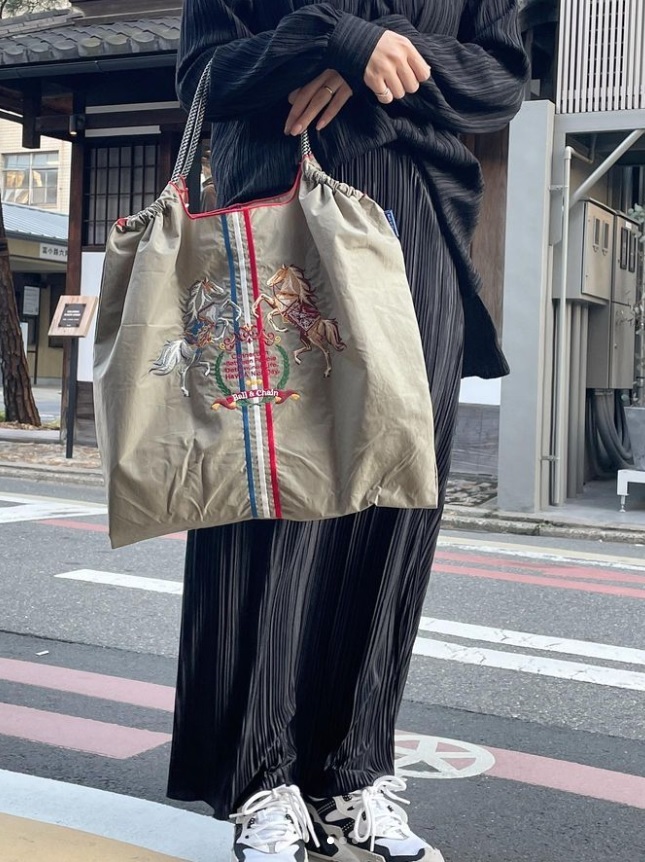 Ball＆Chain 刺繡環保購物袋 L號 - 淺灰 (30112411)