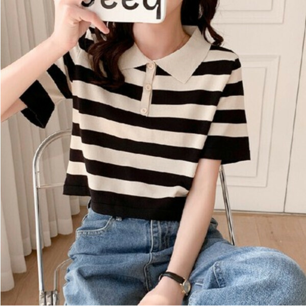 Contrast stripe short sleeve t (black stripe) (size: S/M/L) (contact customer service to confirm size after placing an order)】