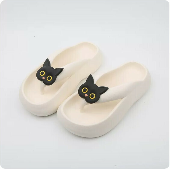 Summer thick-soled anti-slip flip-flops (9006-2 black cat on white soles) [36-41 size] [Contact customer service to confirm the shipping size after placing an order]]