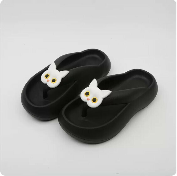 Summer thick-soled anti-slip flip-flops (9006-2 white cat on black bottom) [size 36-41] [contact customer service to confirm the shipping size after placing an order]]