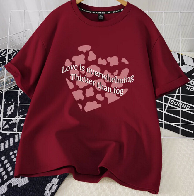 Casual Loose Short Sleeve T-Shirt (Burgundy Strawberry Chunks S-2XL) (Contact customer service to confirm the shipping size after placing the order)】