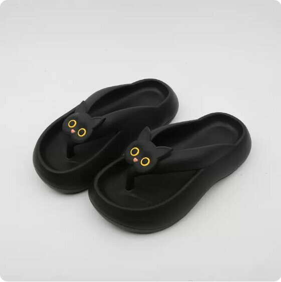 Summer Thick-soled Anti-Slip Flip-Flops (9006-2 Black Cat on Black Bottom) [Size 36-41] [Contact Customer Service to Confirm Shipping Size After Placing an Order]]