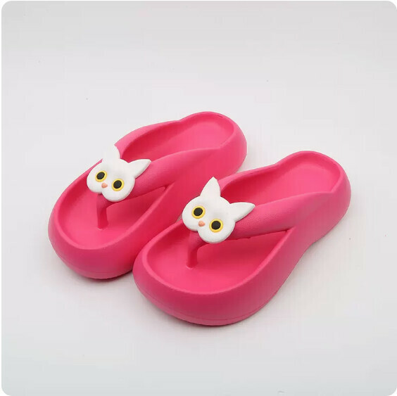 Summer thick-soled anti-slip flip-flops (9006-2 white cat with rose red bottom) [size 36-41] [contact customer service to confirm the shipping size after placing an order]]