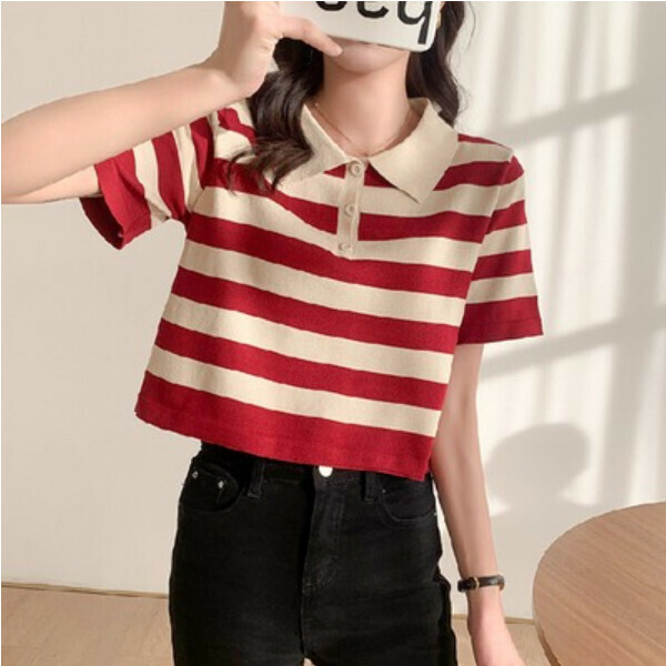 Contrast stripe short sleeve t (red stripe) (size: S/M/L) (contact customer service to confirm size after placing an order)】