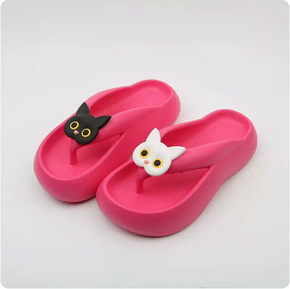 Summer Thick-soled Anti-slip Flip-Flops (9006-2 Rose Red Bottom Black and White Cat) [Size 36-41] [Contact customer service to confirm the shipping size after placing an order]]
