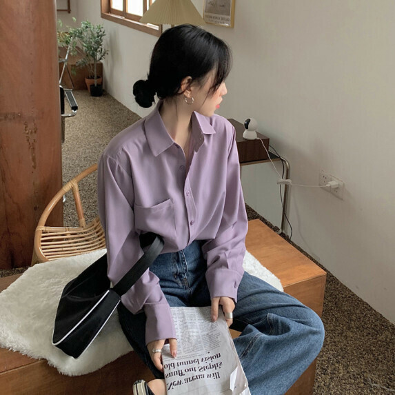 Chiffon Shirt Women's Long Sleeve Spring and Autumn (Purple [S_XL size] (contact customer service to confirm the shipping size after placing an order)】