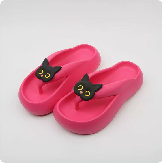 Summer thick-soled anti-slip flip-flops (9006-2 black cat with rose bottom) [size 36-41] [contact customer service to confirm the shipping size after placing an order]]