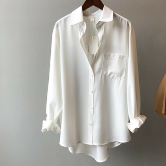 Chiffon Shirt Women's Long Sleeve Spring and Autumn (White [S_XL Size] (Contact Customer Service to Confirm Shipping Size after placing an order)】