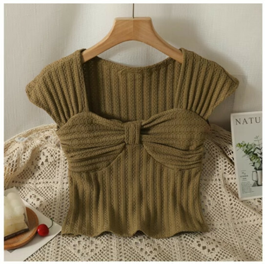 One-shoulder short-sleeved T (coffee) (one size)】