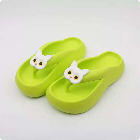 Summer thick-soled anti-slip flip-flops (9006-2 white cat with green bottom) [size 36-41] [contact customer service to confirm the shipping size after placing an order]]