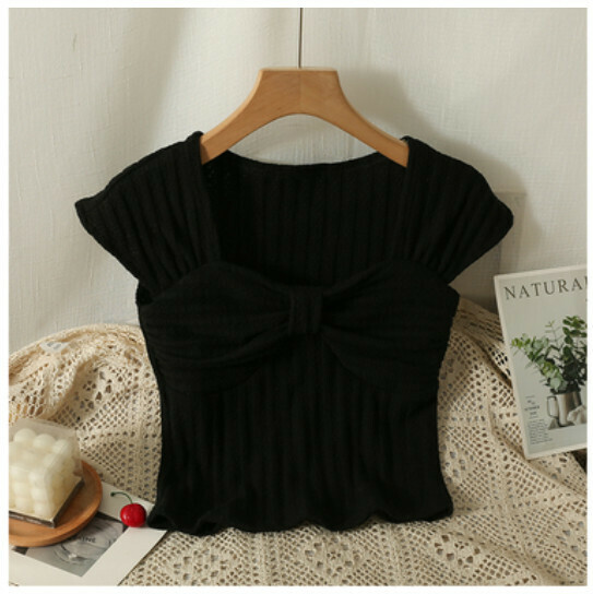 Straight shoulder short sleeve T 卹 (black) (one size)】