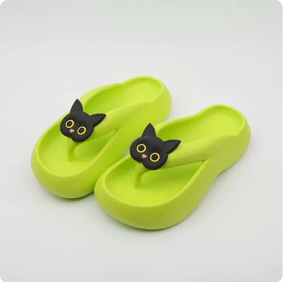 Summer thick-soled anti-slip flip-flops (9006-2 black cat on a green bottom) [36-41 size] [contact customer service to confirm the shipping size after placing an order]]