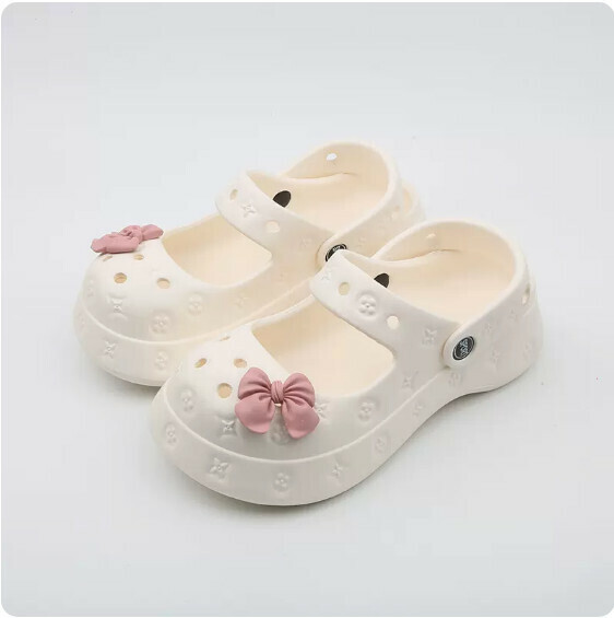 Summer thick-soled anti-slip Baotou Cave Slippers (1920-33 white pink small bow) [35-40 sizes] [Contact customer service to confirm the shipping size after placing an order]]